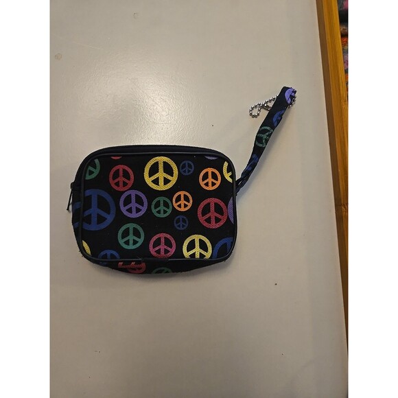 Y2K Peace Sign Change Coin Purse Keychain Wallet ID Holder 3.5"W × 2" L  Zipper - Picture 3 of 7